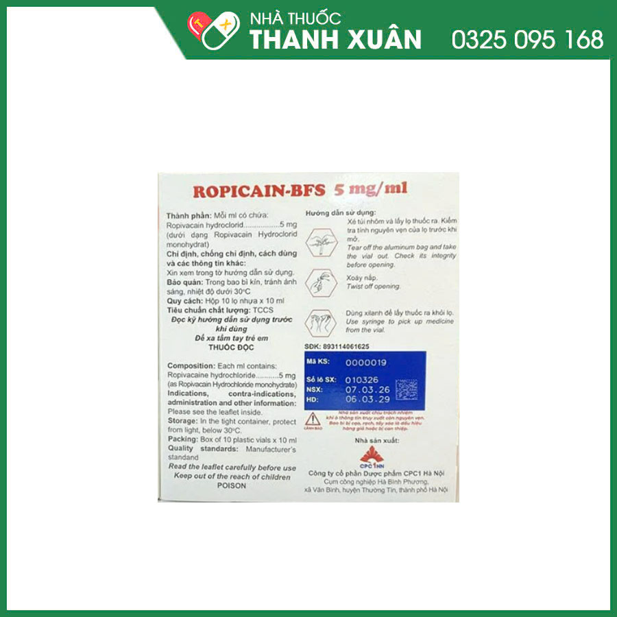 Ropicain-BFS thuốc gây tê phẫu thuật, giảm đau ở trẻ em và người lớn trong và sau phẫu thuật